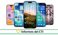Varias pantallas de móvil mostrando diferentes vistas del iOS 26