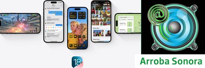Logo de Arroba Sonora e imagen promocional de iOS 18 Logo de Arroba Sonora e imagen promocional de iOS 18
