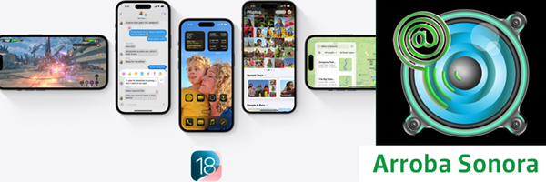 Logo de Arroba Sonora e imagen promocional de iOS 18
