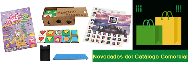 Nuevos artículos: juego Virus 2, dominó, etiquetas Navilens, soporte mando y soporte teclado.