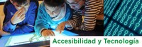 Niños, alguno con discapacidad visual, interactuando en una pantalla Niños, alguno con discapacidad visual, interactuando en una pantalla